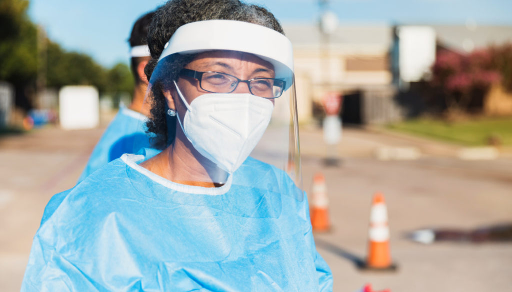 Image: Healthcare professional outside wearing ppp gear