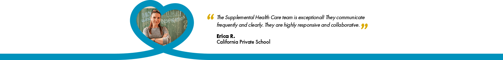 a banner testimonial that reads, "The Supplemental Health Care team is exceptional! They communicate frequently and clearly. They are highly responsive and collaborative.