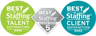 This is an award badge showing Supplemental Health Care as the Best in Employer Satisfaction and Job Seeker Satisfaction for five years.