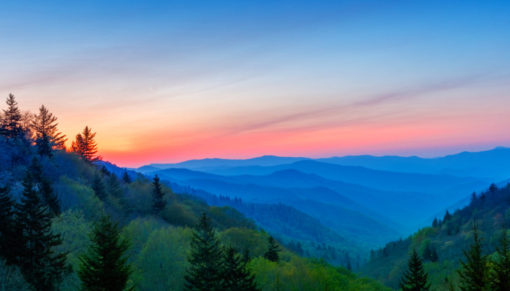 Image: Sunrise at Oconoluftee Valley Overlook, Great Smoky Mountains National Park, North Carolina