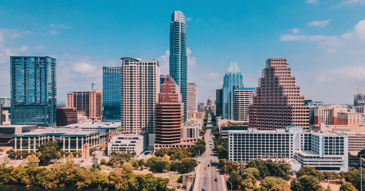 An aerial view of the city of austin, texas.