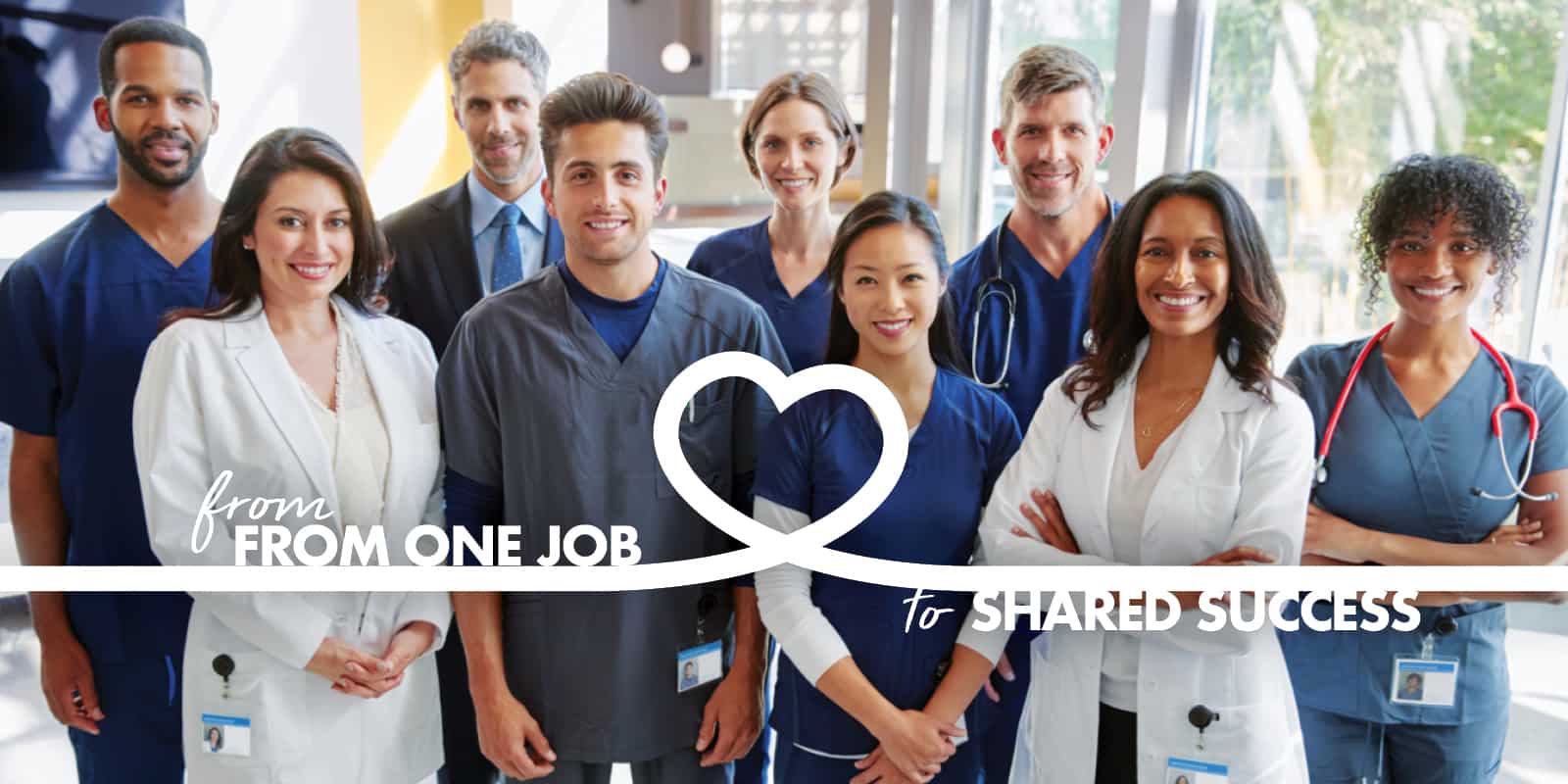 A group of nurses posing for a photo with the words from one job to another success.