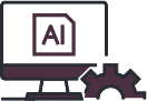 Illustration of artificial intelligence concept with computer display and gear wheel.